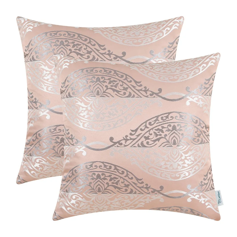 

2PCS CaliTime Cushion Cover Pillow Shell Vintage Yin and Yang Striped Damask Floral 18" X 18"(45cm X 45cm) Dusty Pink