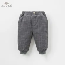 DB9221 dave bella/зимние модные стеганые брюки для маленьких мальчиков детские клетчатые штаны Модное детское платье
