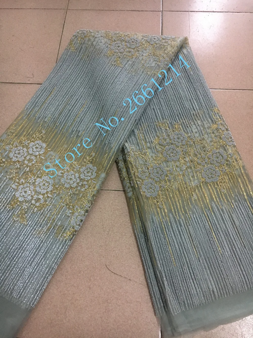 new design BZL-00271 French tulle net lace fabric shinny grey beaded glitter material African | Дом и сад