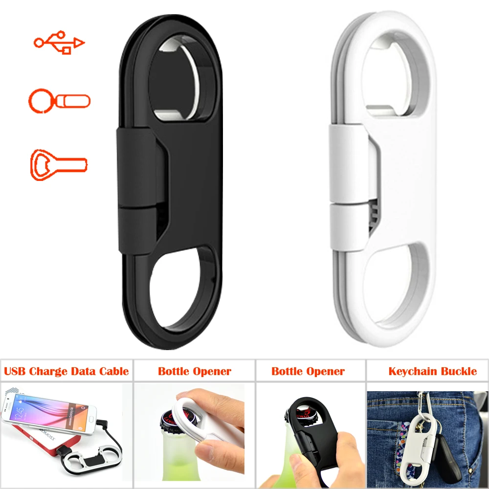 

1 Piece Multi-functional Keychain Buckle Aluminum Alloy Outdoor Carabiner Bottle Opener Portable USB Data Line Charging Cable