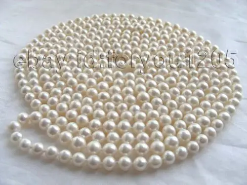 

Free shipping hot sale Women Bridal Wedding Jewelry >>100" genuine Longest Natural 8mm white Round Pearl Necklace!
