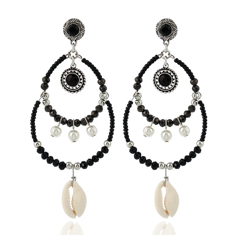 

Origin source new shell earrings Bohemia beach wind handmade beaded crystal earrings