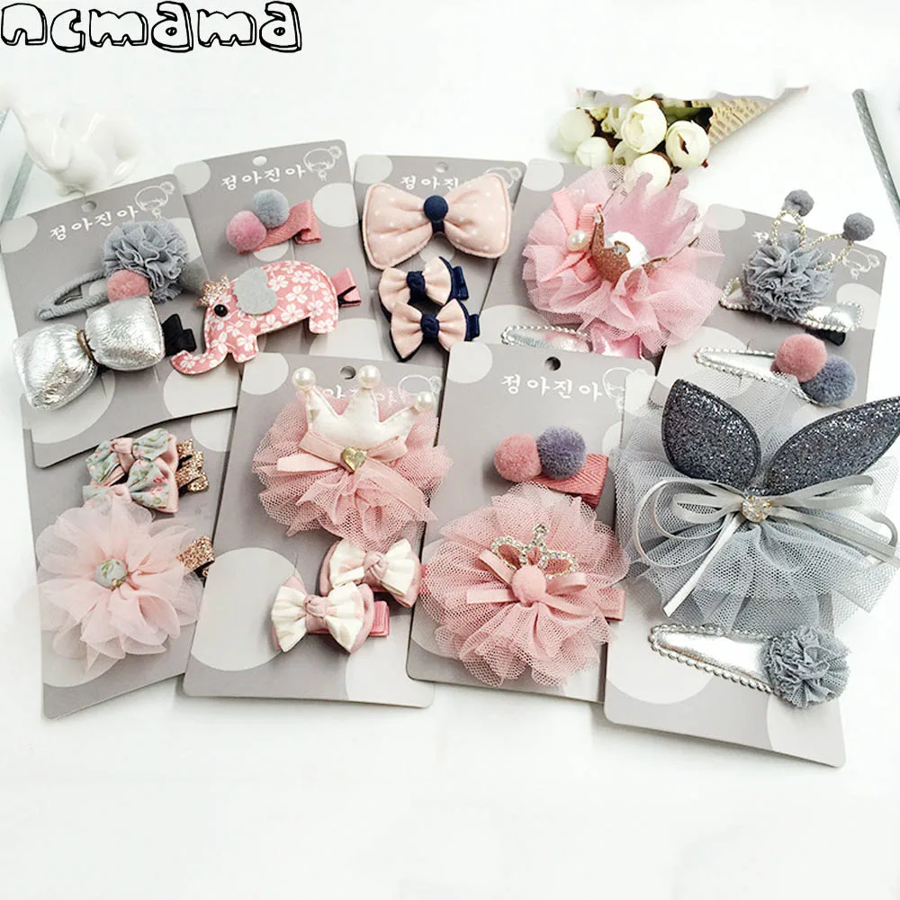 

2-3pcs/set Girls' Mix Style Headwear Lace Crown Cotton Floral Hairbow Set with Clips Handmade Hair Bows for Children