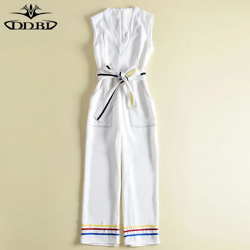 white jumpsuit v neck fashion summer women