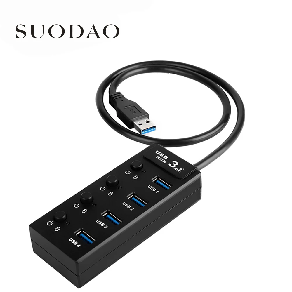 SUODAO USB HUB 3 0 сильный кабель 4 Порты 5 Гбит/с разветвитель с Мощность зарядки