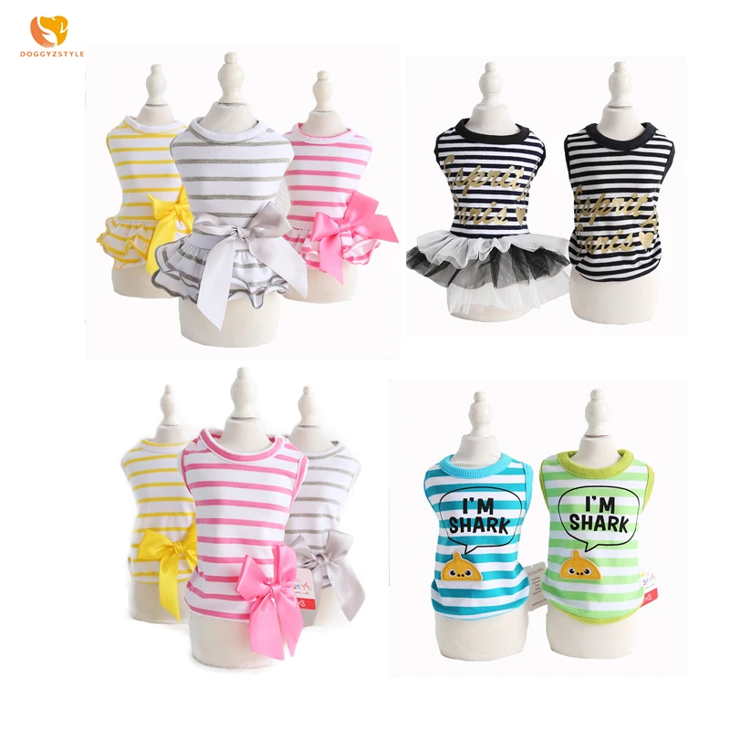 

Summer Striped Dogs Dress Pet Big Bow Tie Vest Couple Wear Puppy Dog Skirt For Small Cat Teddy Chihuahua XS S M L XL DOGGYZSTYLE