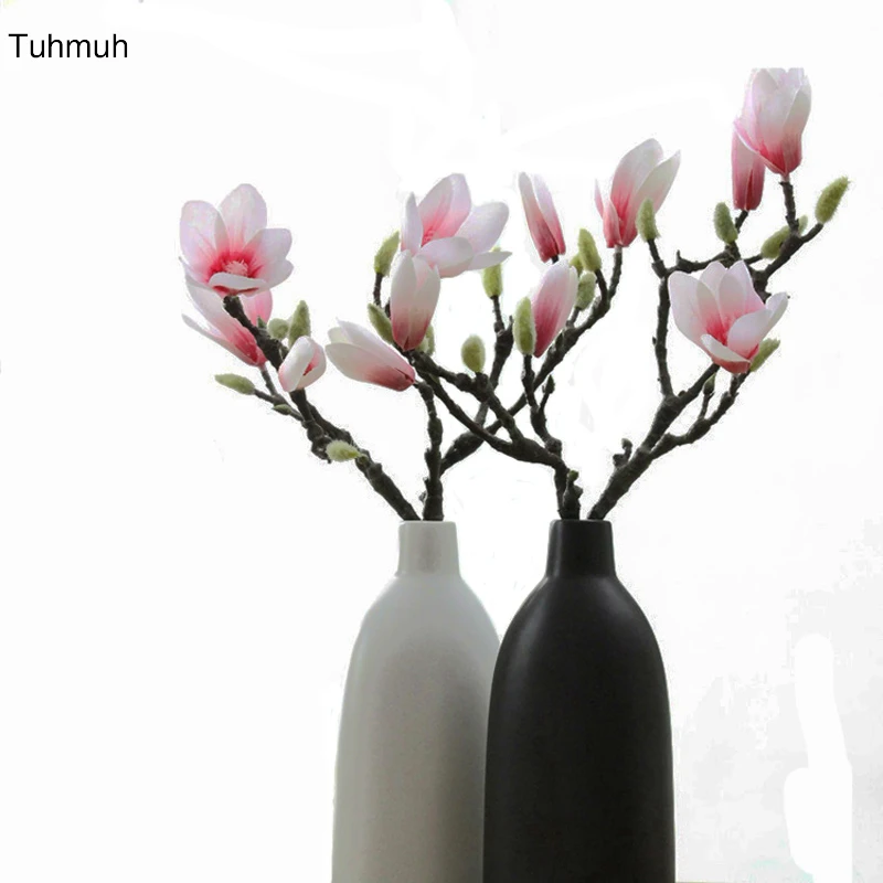 

Real Touch 38cm Short Artificial Magnolia Flower High Quality Simulation 3D Printing Color Fake Silk Flowers for Home Decoration