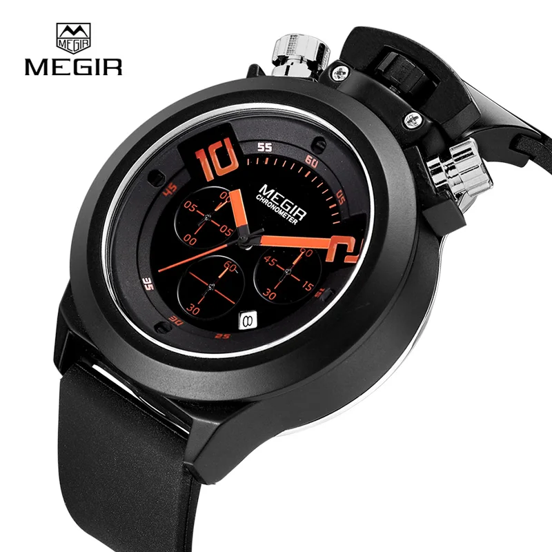 

MEGIR Top Brand Original Military Watch Analog Display Date Chronograph Sport Watches Men Clock Silicon Wristwatch 2004