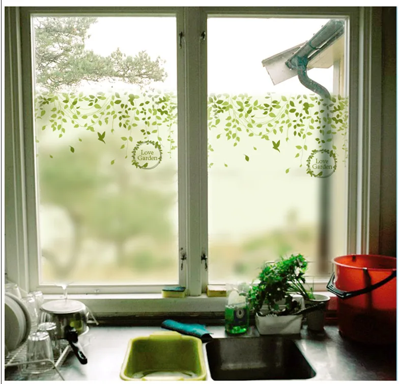 Оконная пленка с зеленым листом, занавеска для офиса, сменная дверь, ванная, кухня, раздвижная дверь, наклейка на окно, Электростатическая матовая стеклянная пленка
