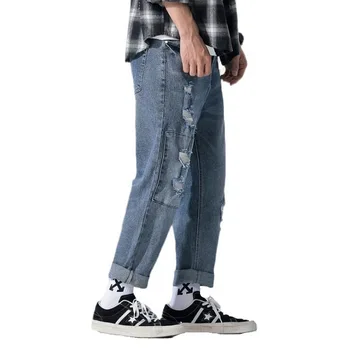 

Men's Retro Jeans Casual Fashion Pants Hole Beggars Pants Men's Jeans Hole Beggar Jeans