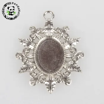 

10pcs Oval Vintage Tibetan Style Alloy Flower Pendant Cabochon Bezel Settings for Jewelry Making Tray: 13x18mm