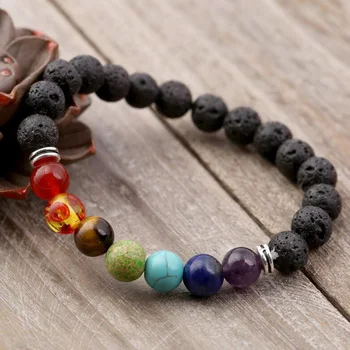 Natural Lava stone beads Healing Balance Chakra charm bracelet 8mm tiger eye bead Tibetan Buddha