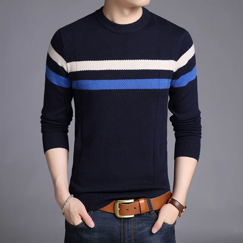 Шерстяной свитер Мужская Повседневная Блузка осень зима модный мужской пуловер свитер кашемировый пуловер Мужской наивысшего качества - Цвет: Синий