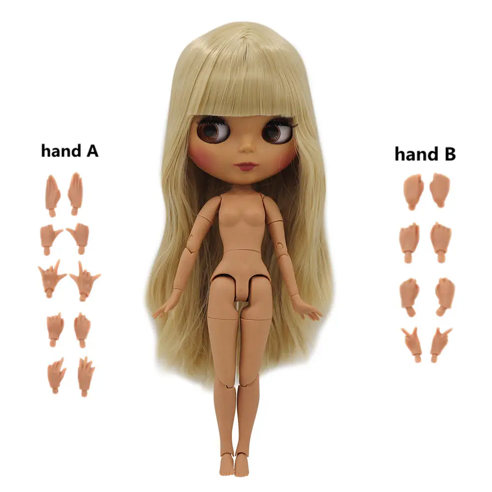 Специальная цена Blyth Joint body Nude Doll прямые светлые волосы с/без челки новая матовая оболочка темная кожа 30 см подходит для DIY - Цвет: Белый