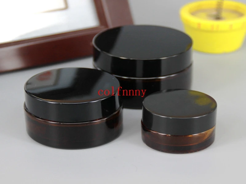 

100pcs/lot 5g 10g 20g 30g Empty Brown Glass Bottle Eye Cream Glass Container Cosmetic Jar Make Up Pot black Cap Packaging Vials