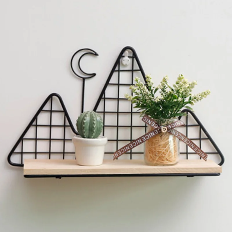 

Multifunctional iron wooden Storage Holders racks Punch-Free home wall Hanging Decorations Flower Potted plant stand holder 1PC