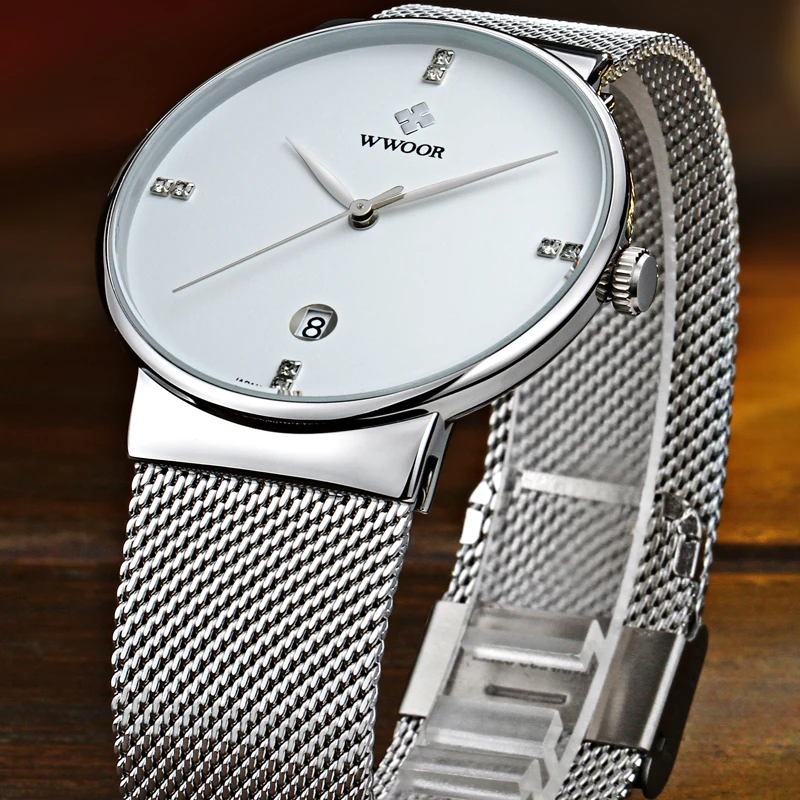 Люксовый бренд WWOOR мужские часы тонкие водонепроницаемые кварцевые спортивные часы Мужские Аналоговые часы с датой мужские наручные часы со стальным ремешком Relogios