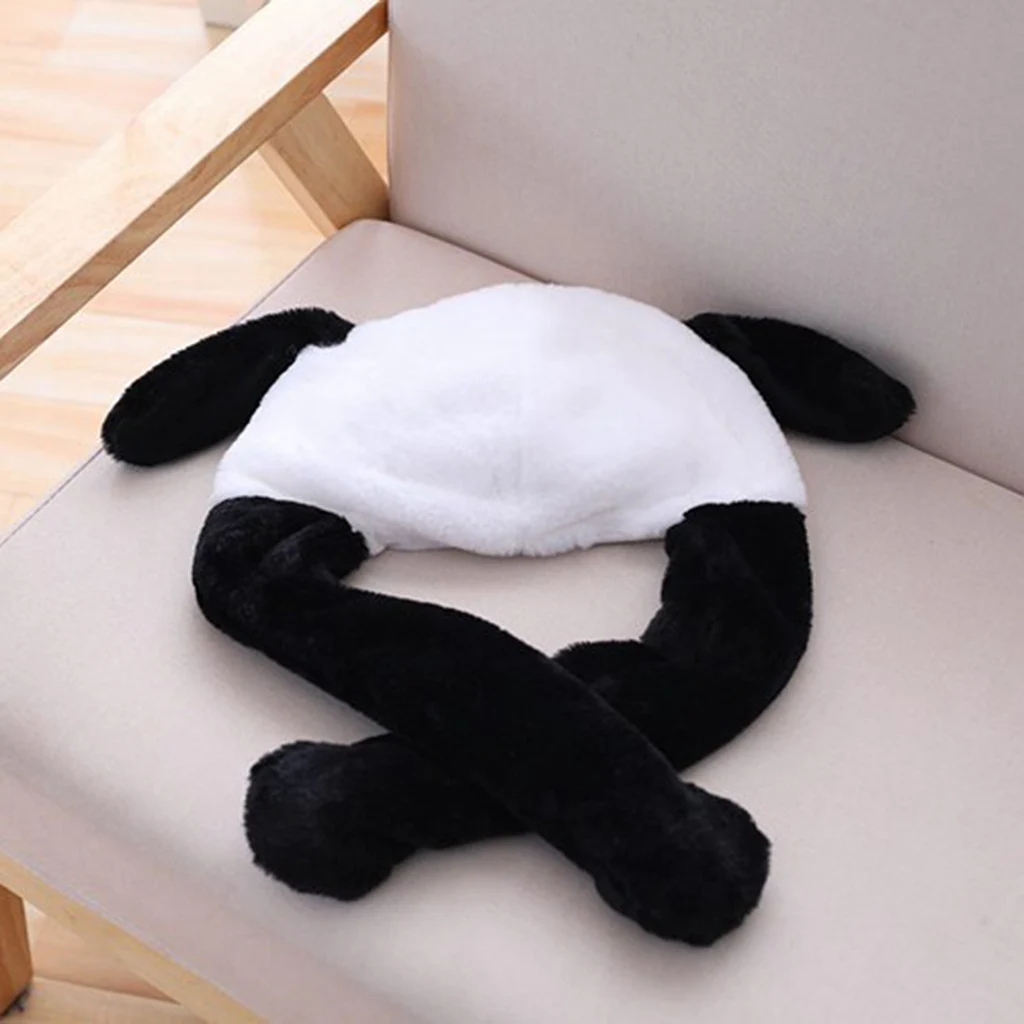 Black White Panda Hat Ear Moving Jumping Hat Funny Animal Design Plush Warm Hat Cap for Womens Girls