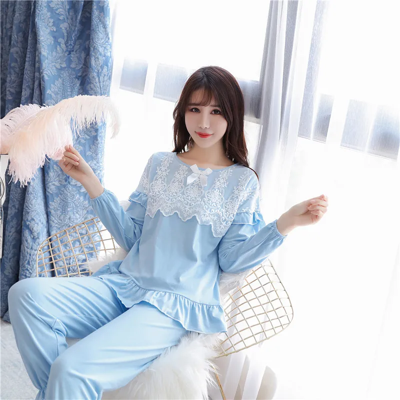 Осенняя пижама с длинным рукавом комплект для женщин; Mujer распродажа Новый 2018 костюм для отдыха женские мягкие пижамы из 2 предметов