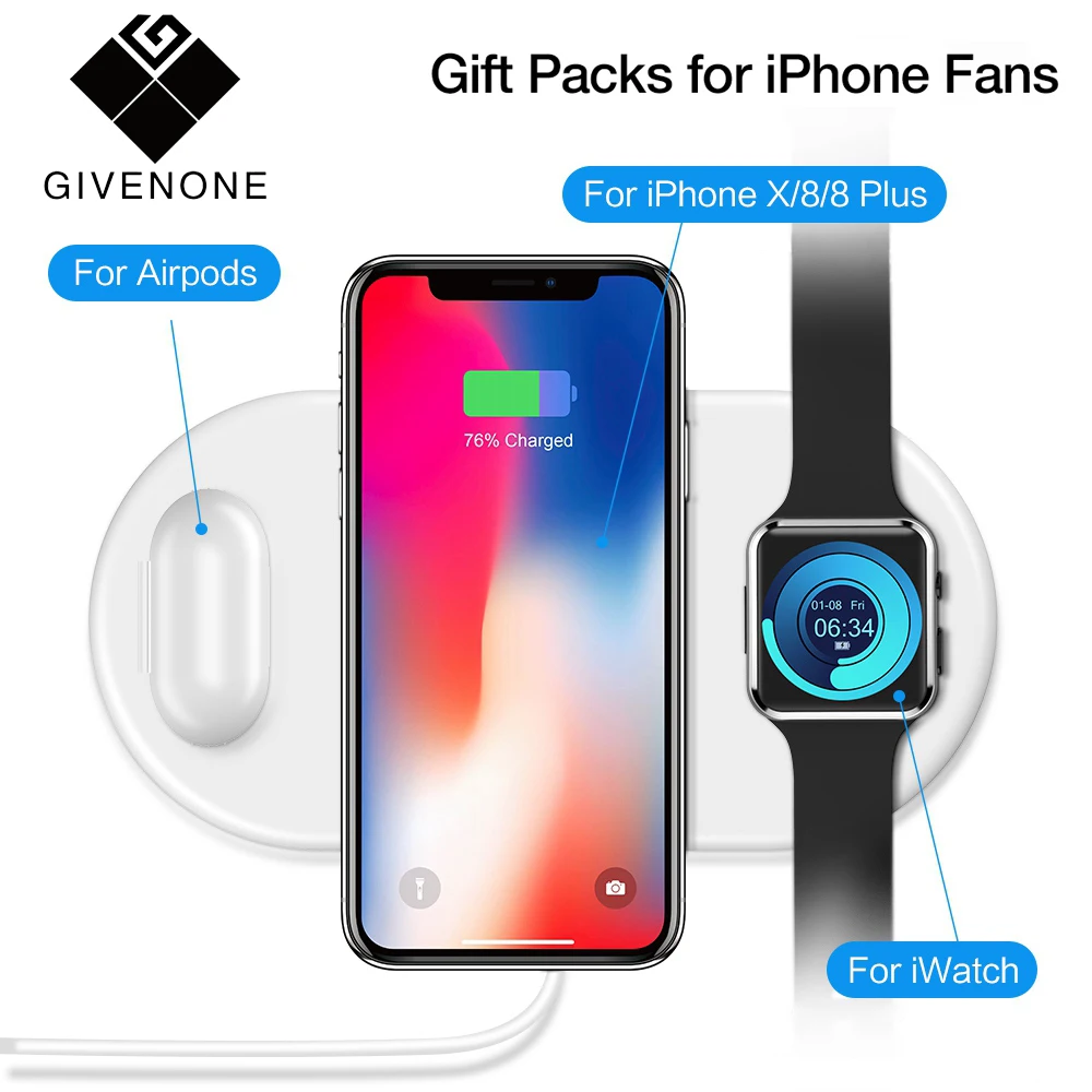 

GIVENONE 10 W 3 in 1 Wireless Charger for samsung S10 S9 Xiaomi Mi9 charger for air lining quickly Charger for Apple Watch 4