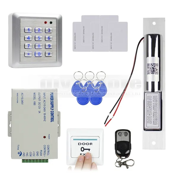 DIYSECUR Водонепроницаемый RFID 125 кГц клавиатура контроля доступа Система безопасности полный комплект+ Электрический Болт замок для дома/офиса W4