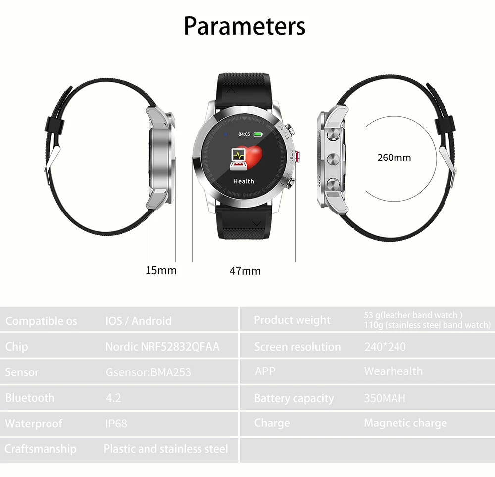 Смарт-часы DT NO. I S10 1,3 ''IP68, водонепроницаемые, Bluetooth 4,2, умные часы, мониторинг сердечного ритма, компас, спортивные часы для Android iOS