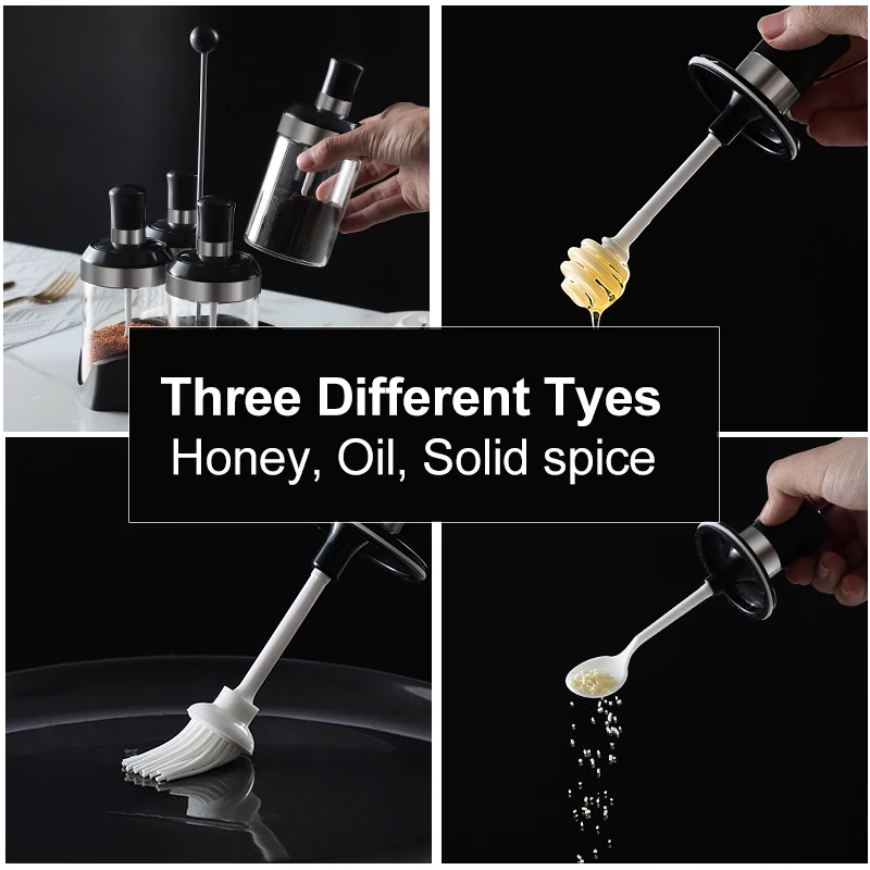 Glass Integrated Spice Bottles Jars Seasoning Spoon Oil Brush Honey Bar Lid Seal Sauce Kitchen Storage Boxes Organization Items|Бутылки