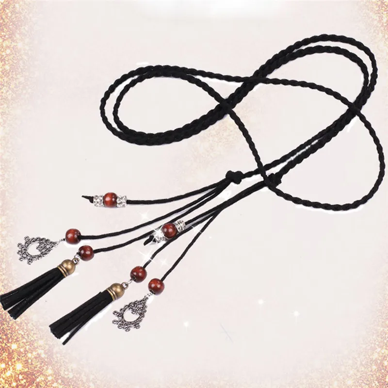 Women Fashion Folk-Custom Tassel Braided Pendant Waist Dress Belt Waistband for women Fashion Accessory 40FE067