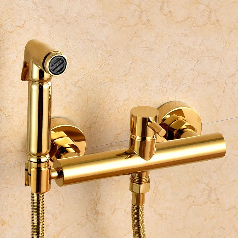 

Full copper Titanium Gold Women's Washer Spray Gun Faucet Wash Button Cold and Hot Washer Body Washer Spray Head Set
