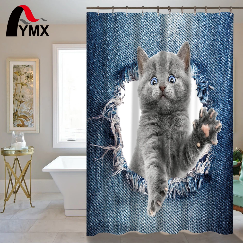 Fymx Cowboy Cats And Dogs Curtains Cute Animal Bath Curtain Home
