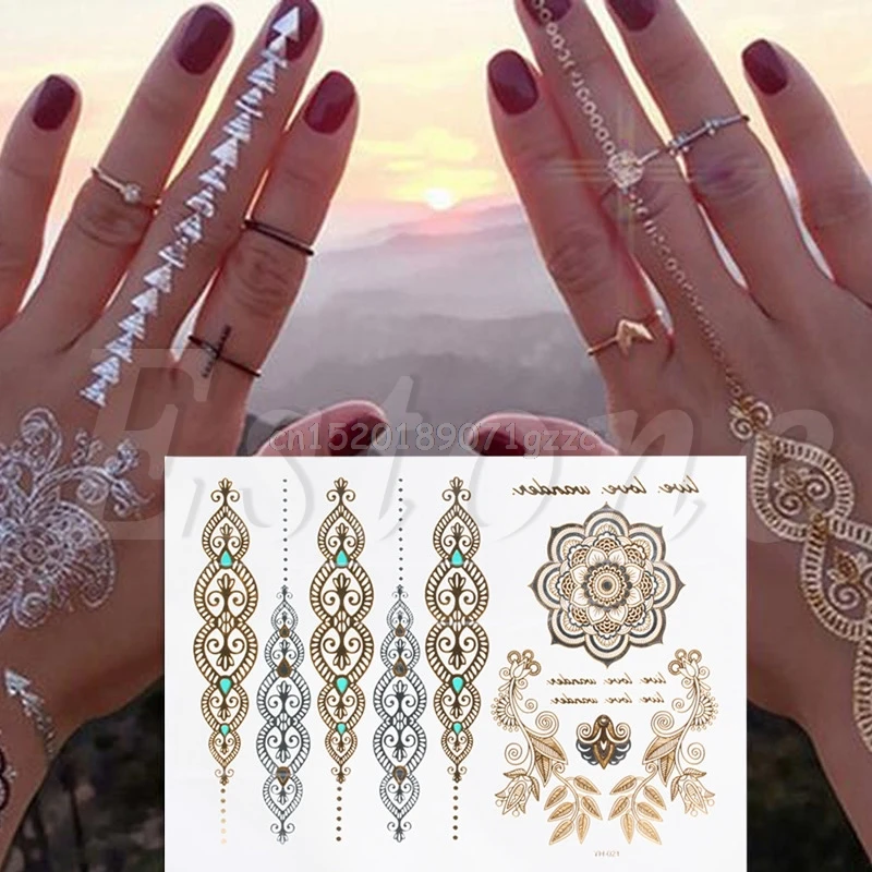 

temporary tattoo Temporary Tattoo Stickers Gold Silver Metallic Flash Inspired Body Arm Makeup #H027#