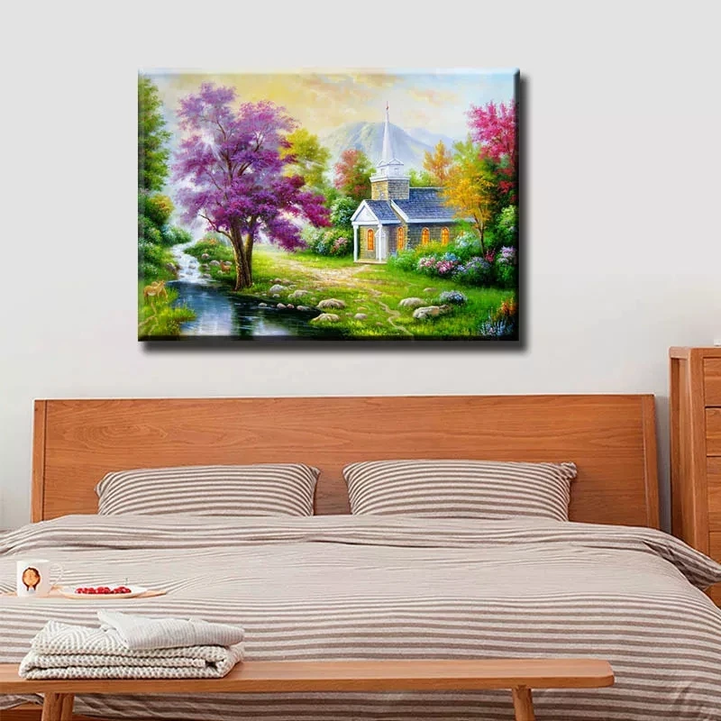 

Romantic House Partical Diamond Painting with New Silk Cloth Soft Canvas Round AB Drills 5D DIY Home Decoration