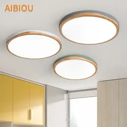 AIBIOU деревянный светодиодный Потолочные светильники для Гостиная круглый поверхностного монтажа Спальня светильников металлический