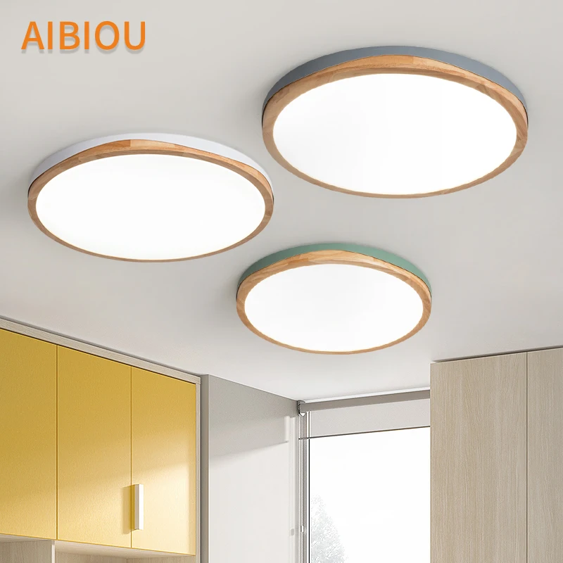 

AIBIOU Wooden LED Ceiling Lights For Living Room Round Surface Mounted Bedroom Luminaire Metal Frame Ceiling Lighting Fixtures