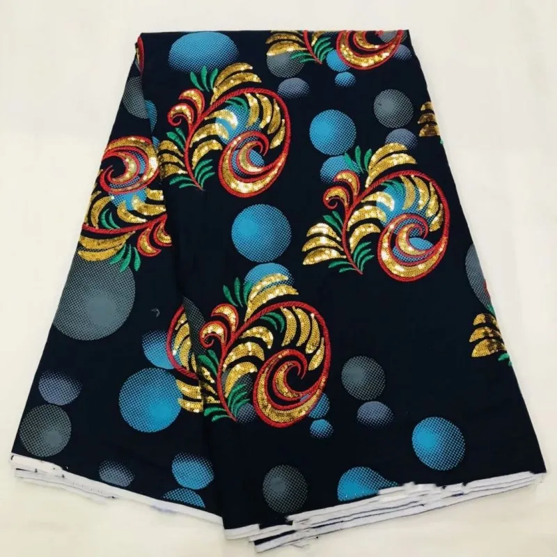 

high quality Good design African wax fabric embroidery African Fabric Prints With Sequins African Waxed for women FF3759