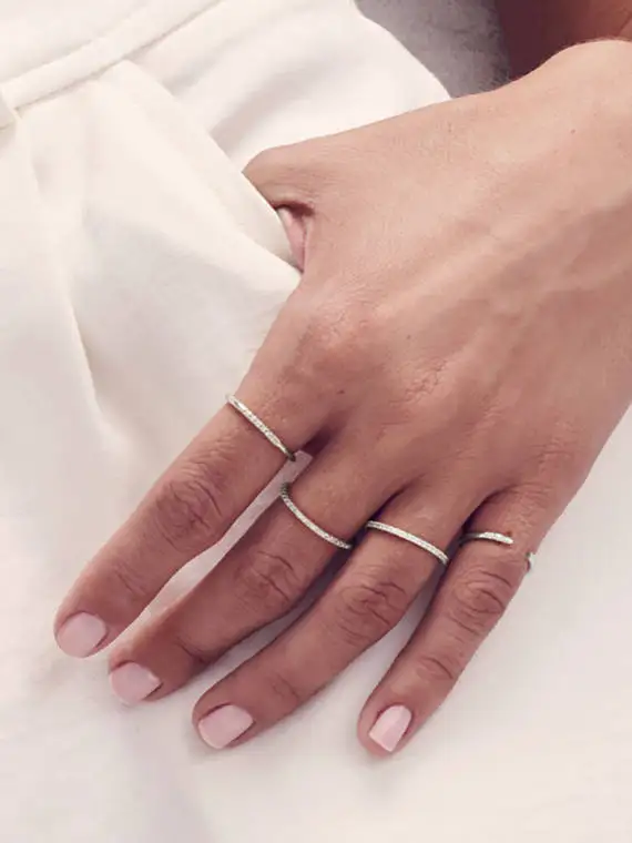 Sterling Silver 925 thin line micro pave cz eternity 3 colors stack 925 silver cz ring - Image 4