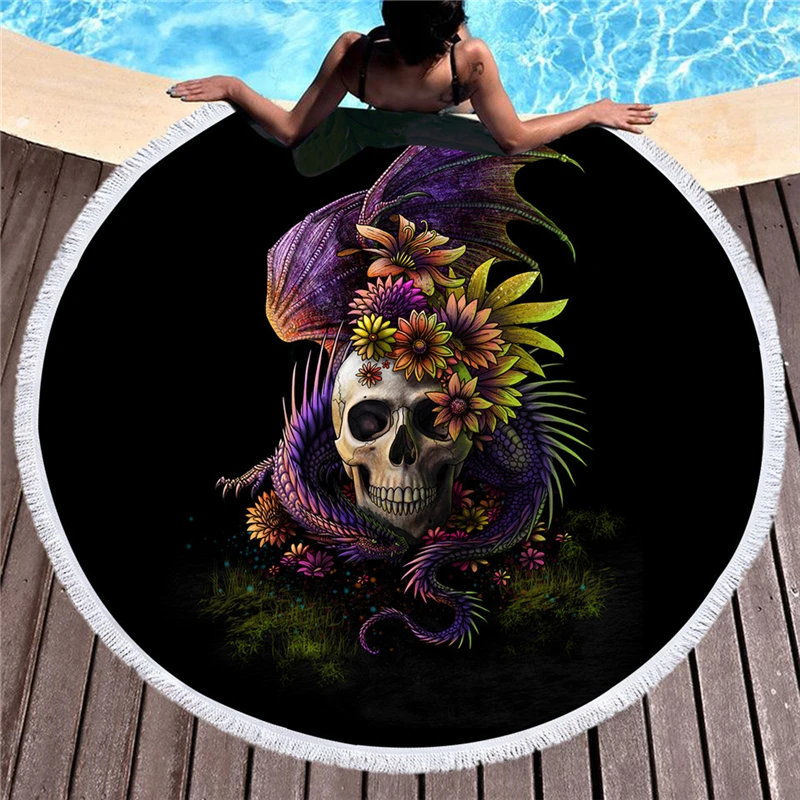 

Sugar Skull Printed Large Round Beach Towel Adults Super Absorbent Microfiber Tassel Towel Blanket Bath Towel Tapestry Yoga Mats