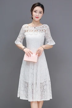 

Summer Spring New Lace Vestidos De Festa Ukraine Temperament Office Lady Dresses For Women Fashion O-neck Elegant Midi Dress