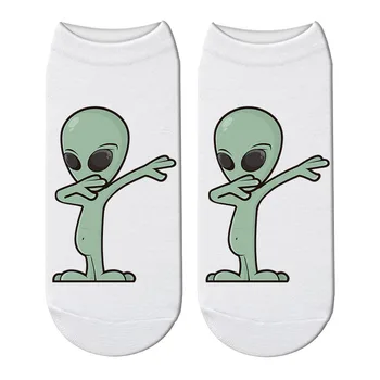 

Fashion Funny Alien UFO 3d Printing Sock Lovely Cat Cartoon Harajuku Woman Short Socks Kawaii Cotton Stretch Pink Socks