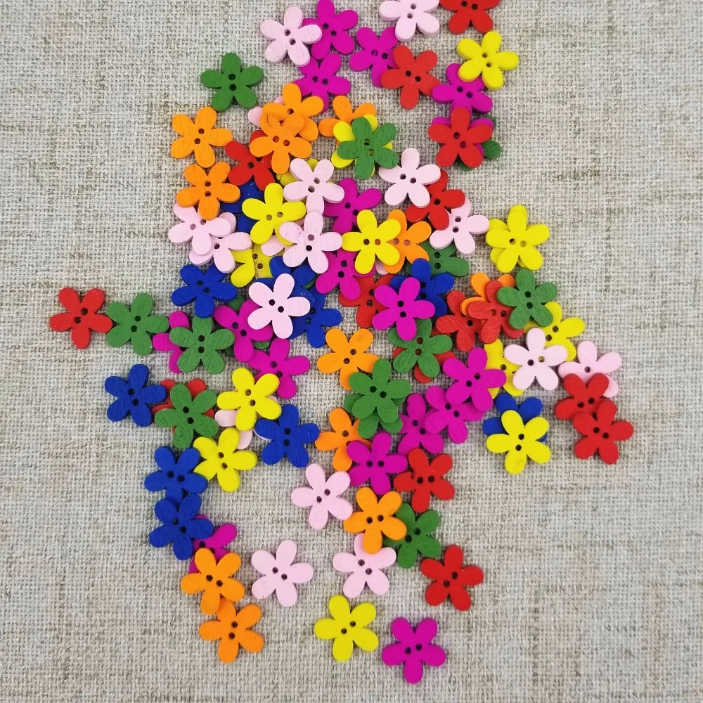 

Multicolor 100pcs 14x15mm 2 Holes Mixed Flower Wooden decorative Buttons Fit Sewing Scrapbooking Crafts