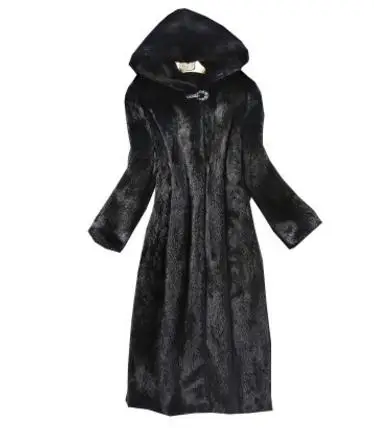 Новейшая Черная Женская куртка с капюшоном из искусственного меха, Длинная женская меховая верхняя одежда с капюшоном, меховая верхняя одежда большого размера K835 - Цвет: black