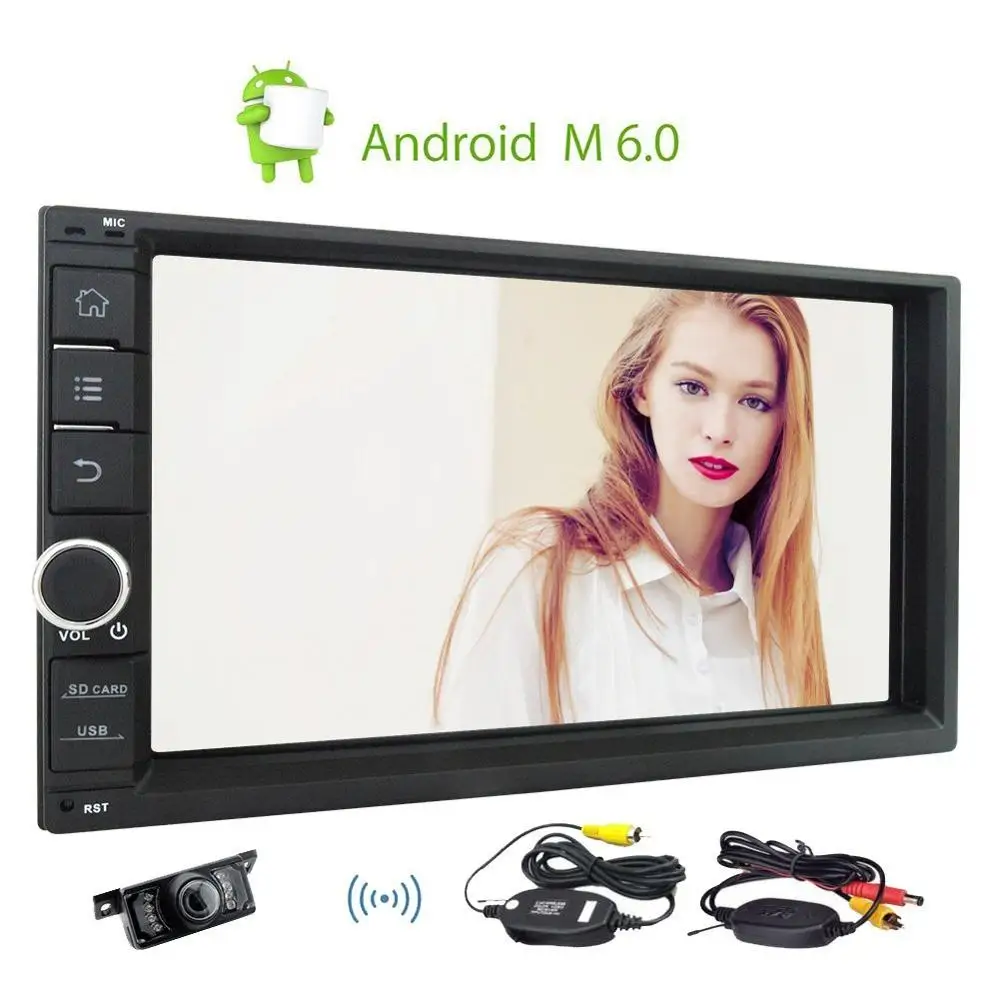 Wireless Backup Camera+Android 6.0 Quad-Core Car Stereo 7'ɽouble Din In Dash GPS Navigation Auto Radio Support WiFi Mirror-link |