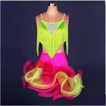 

New Adult Latin dance costumes sexy spandex tasses sleeveless latin dance dress for women latin dance competition dresses