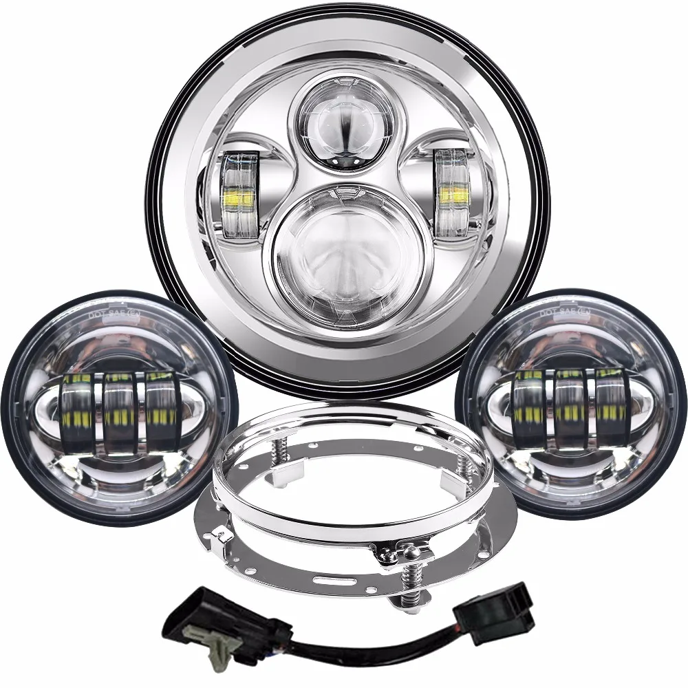 

For Harley 7" Daymaker Led Headlight Mounting Ring Bracket 7" LED Hi/Lo Beam Head Light + 4.5" Auxiliary Fog Spot Lamps Chrome