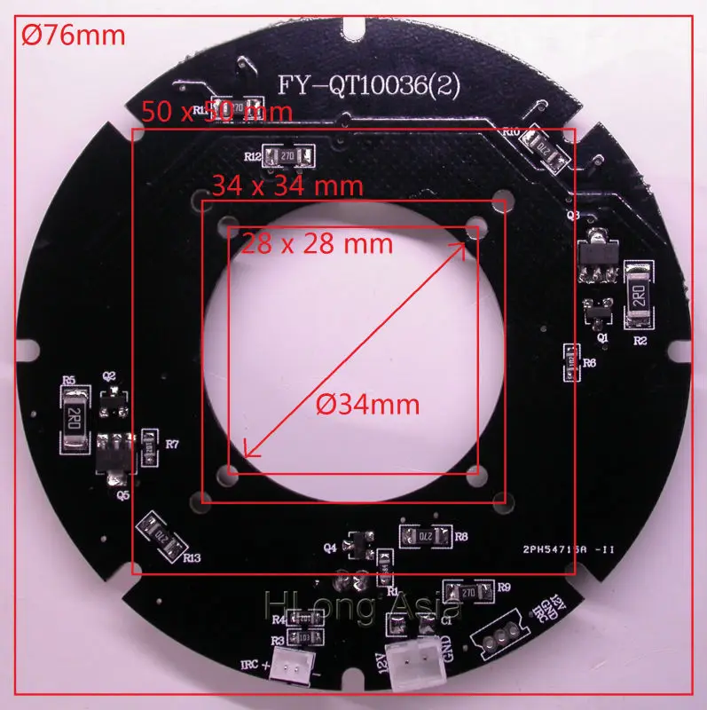 Pure Infrared 36x IR LED board for CCTV cameras night vision (76mm diameter) for CS style LENs
