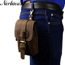 Norbinus Мужская Натуральная кожа поясная сумка мужская настоящая яловая сумка на молнии телефон камера сумки Крюк Сумка-пояс на бедро