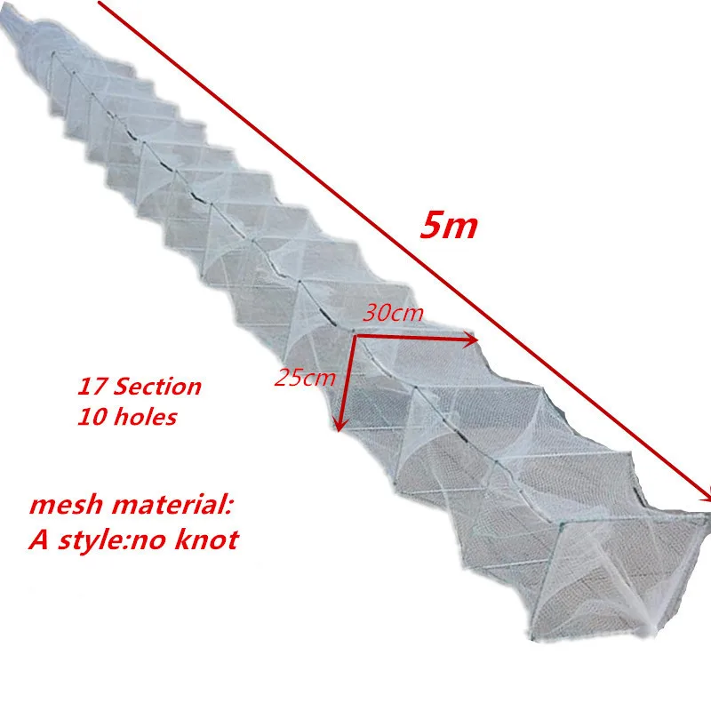 New lenght 5M 17sections 10 holes network fishing trap fishing net rede de pesca potes herramientas turtle crab cage shrimp cage
