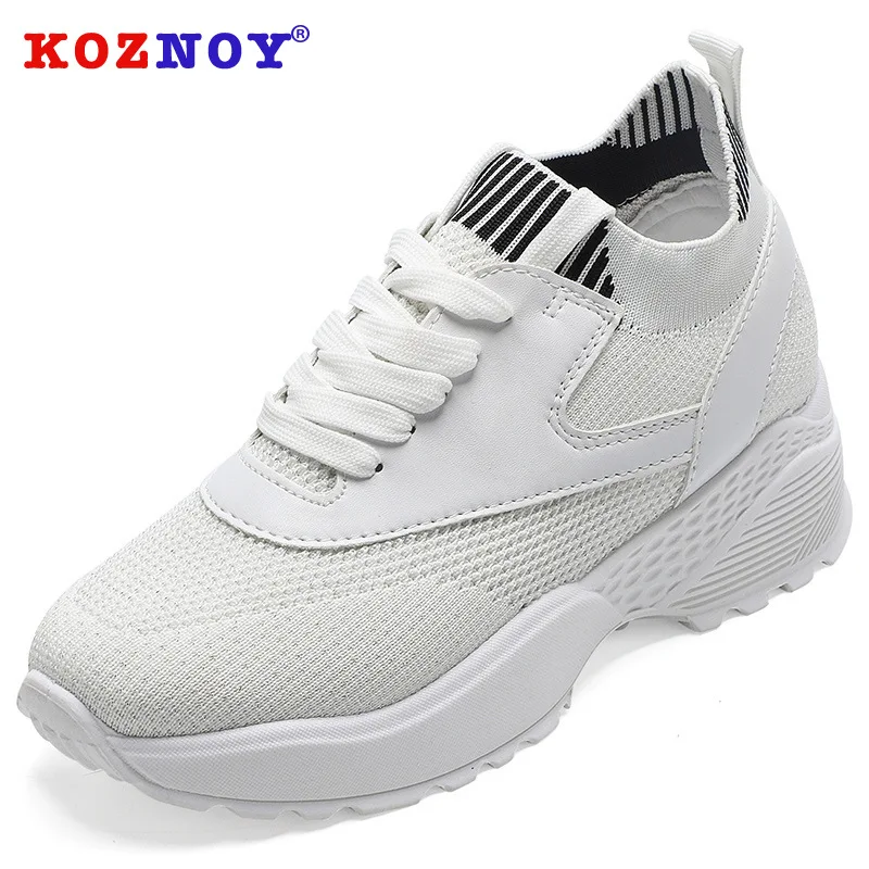 

Koznoy Sneakers Women Autumn Mesh Breathable Dropshipping Fashion Muffin Bottom Round Toe Sewing Solid Lace Women Shoes
