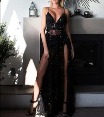 

Fringed Sequined Dress Top Sling Mopping Split Long Women Sexy Dresses Party Night Club Dress 2018 Bandage Dress
