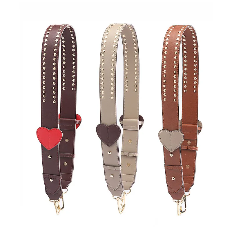 A555 Adjustable Long Shoulder Bag Strap Wide Real Leather With Heart